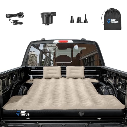JOYTUTUS Truck Bed Mattress for 5558Ft Full Size Inflatable Mattress Pickup Short Beds for Outdoor Camping with Carry Bag Cup Holder Cavity Design CamelBlack - Image 1
