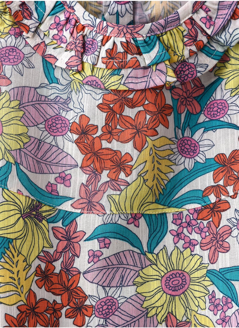 Jelliene Tropical Floral Viscose Sleeveless Top for Infant Girls  - Image 3