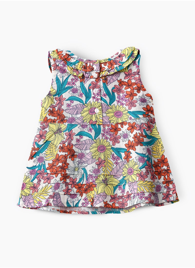 Jelliene Tropical Floral Viscose Sleeveless Top for Infant Girls  - Image 2