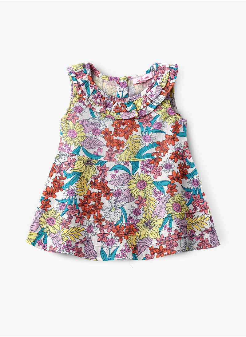 Jelliene Tropical Floral Viscose Sleeveless Top for Infant Girls  - Image 1