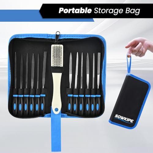 SOWKIPE 13Pcs Premium Small File Set, 6 Diamond Files, 6 Steel Files, Cleaning Brush & Carrying Case for Wood, Plastic, Jewelry, Leather, DIY - Image 5