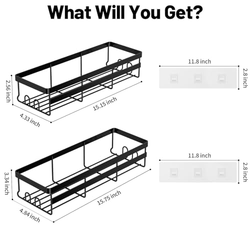 WOWBOX Shower Caddies 2 Pack - Adhesive Hanging Shower Shelf - Bathroom & Kitchen Organizers and Storage, No Drilling Stainless Shower Shelves for Home Decor Storage (Large), Black - Image 2