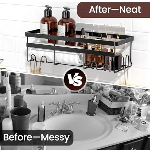 WOWBOX Shower Caddies 2 Pack - Adhesive Hanging Shower Shelf - Bathroom & Kitchen Organizers and Storage, No Drilling Stainless Shower Shelves for Home Decor Storage (Large), Black - Image 5