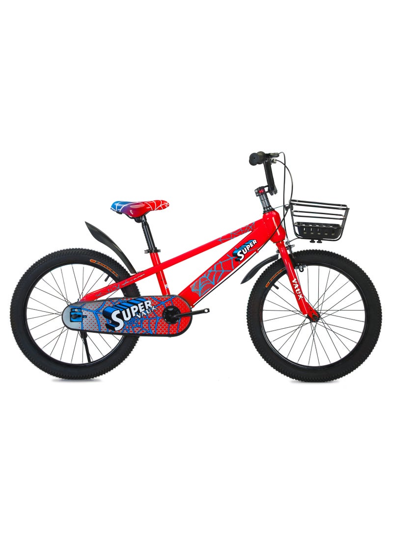 Vaux Super 20-Inch Kids Bike | 20-Inch Wheel Size| Adjustable Seat | With Basket, Handbrake, Mudguards And Training Wheels | Red Color - Image 1