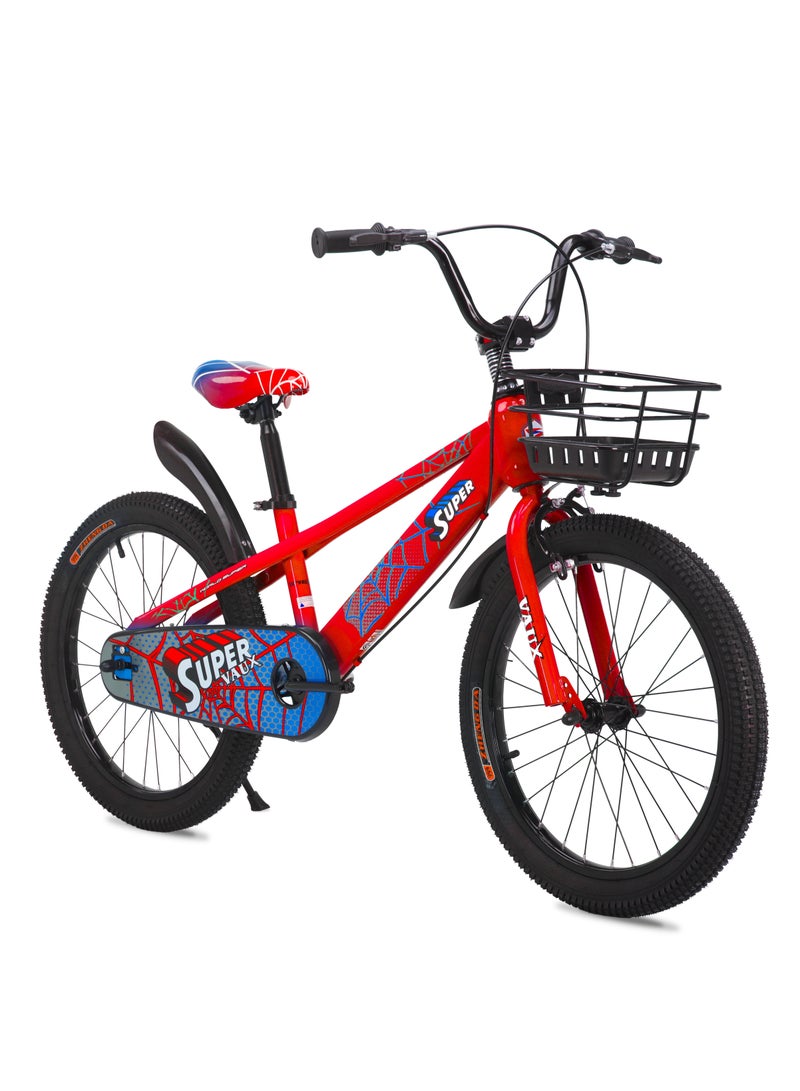 Vaux Super 20-Inch Kids Bike | 20-Inch Wheel Size| Adjustable Seat | With Basket, Handbrake, Mudguards And Training Wheels | Red Color - Image 2