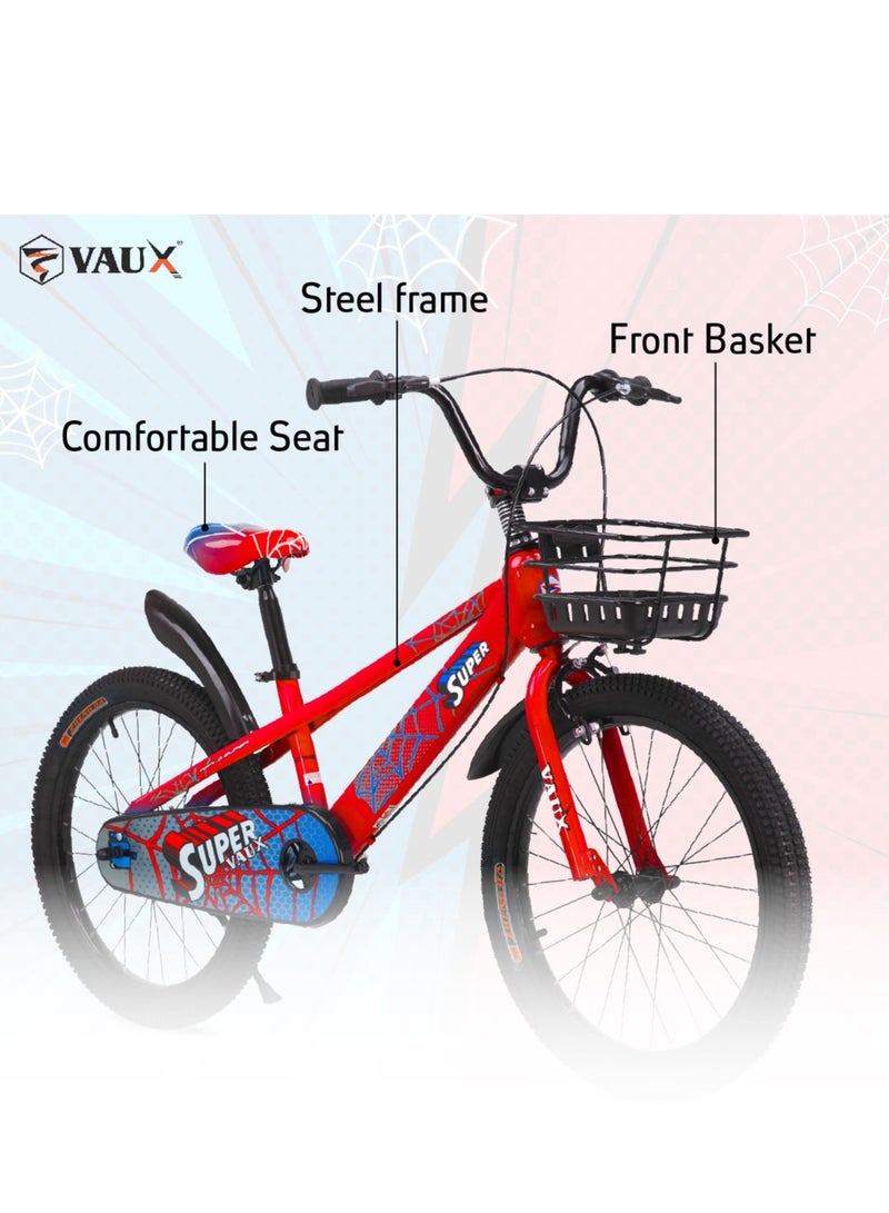 Vaux Super 20-Inch Kids Bike | 20-Inch Wheel Size| Adjustable Seat | With Basket, Handbrake, Mudguards And Training Wheels | Red Color - Image 3