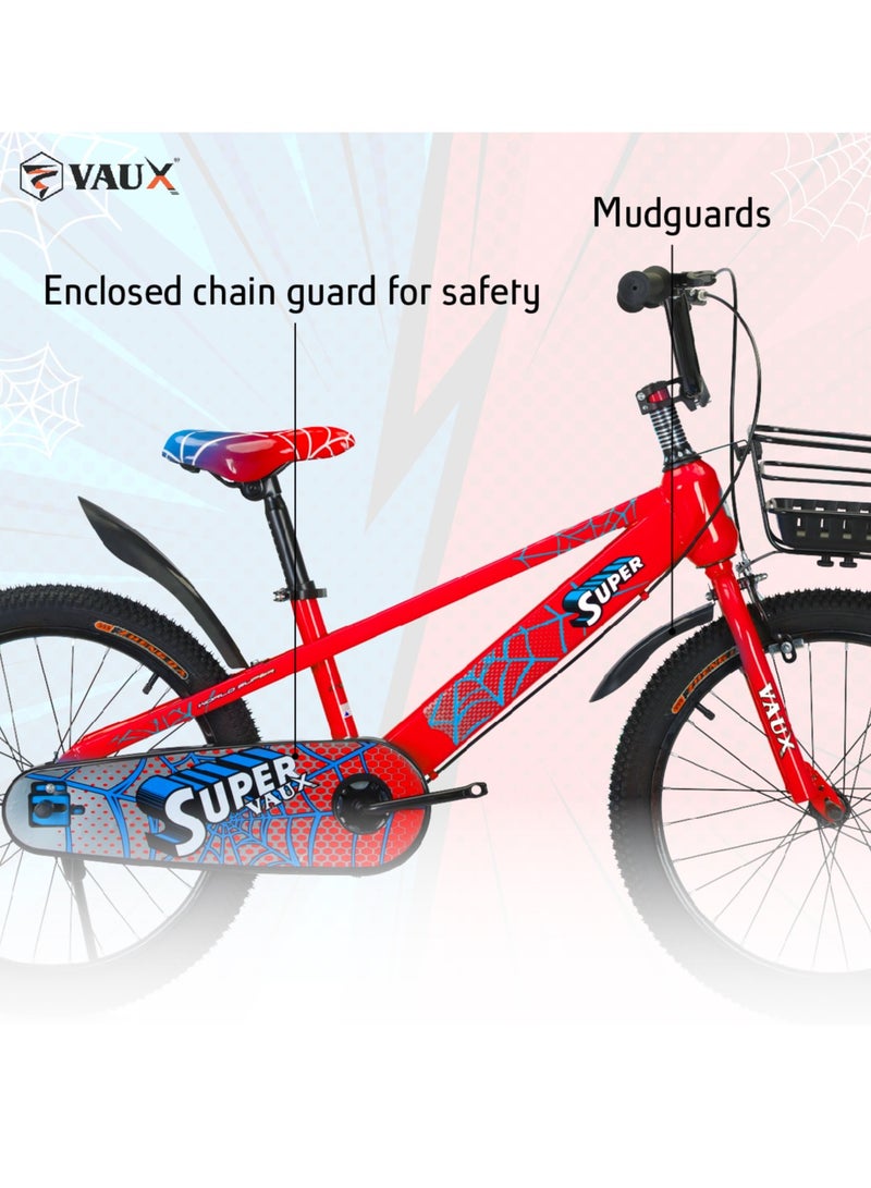 Vaux Super 20-Inch Kids Bike | 20-Inch Wheel Size| Adjustable Seat | With Basket, Handbrake, Mudguards And Training Wheels | Red Color - Image 5
