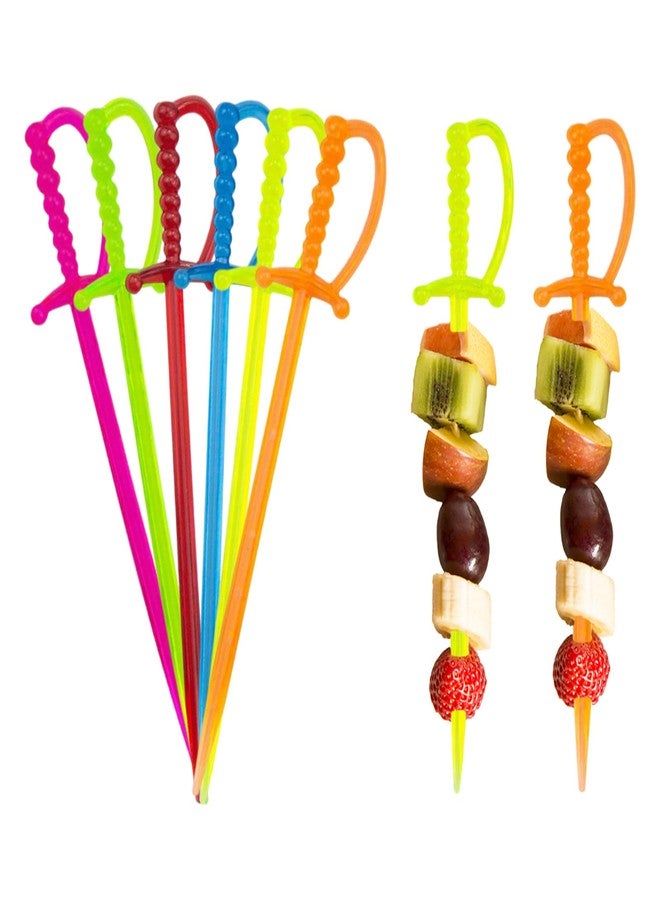 XPAPOV 300PCS Plastic Sword Toothpicks Picks for Appetizers, 3.15 Inch Fruit Fork Cocktail Sticks, Cocktail Picks for Drinks (Multicolor) - Image 1