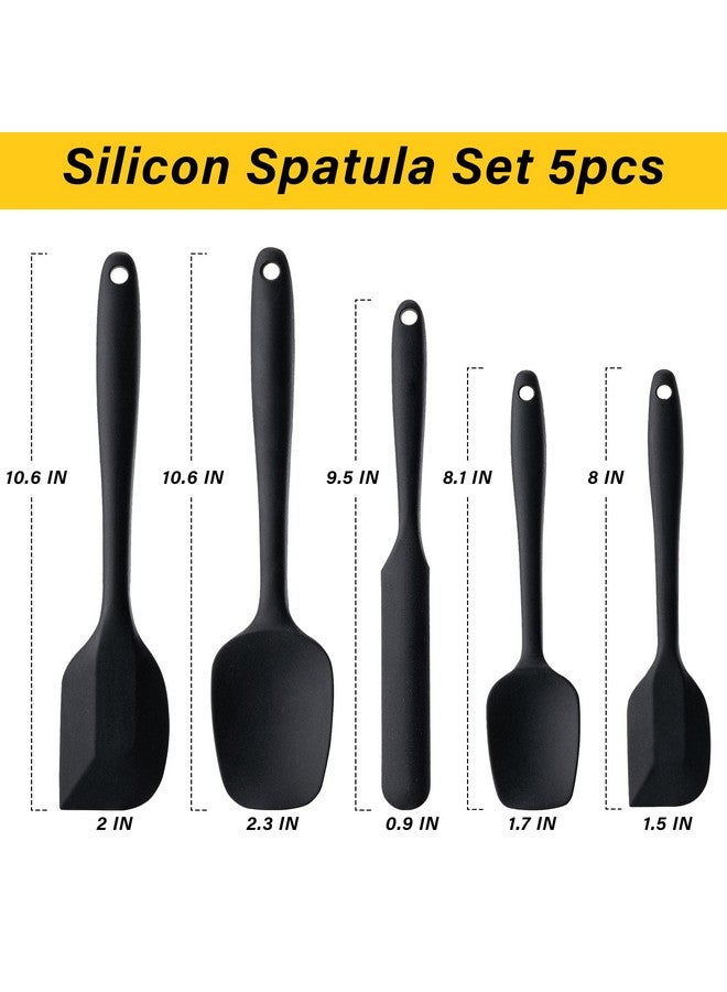 هوويينا مجموعة ملاعق سيليكون، 5 قطع ملاعق مطاطية آمنة غذائيًا للخبز والطهي والخلط، مقاومة للحرارة العالية، غير لاصقة، آمنة للاستخدام في غسالة الأطباق، خالية من مادة BPA (أسود) - Image 2