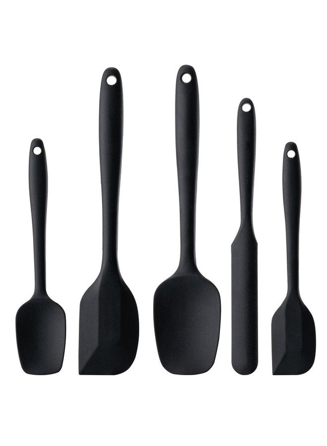 هوويينا مجموعة ملاعق سيليكون، 5 قطع ملاعق مطاطية آمنة غذائيًا للخبز والطهي والخلط، مقاومة للحرارة العالية، غير لاصقة، آمنة للاستخدام في غسالة الأطباق، خالية من مادة BPA (أسود) - Image 1