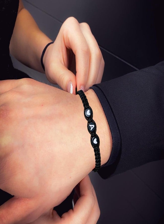 SUMMER LOVE Matching Couple Initial Letter Bracelet String Elastic Mens Bracelet Charm Best Friend Friendship Love Bracelet for Men Women Sister Son Daughter Boyfriend Girlfriend Couple Gifts (A) - Image 3