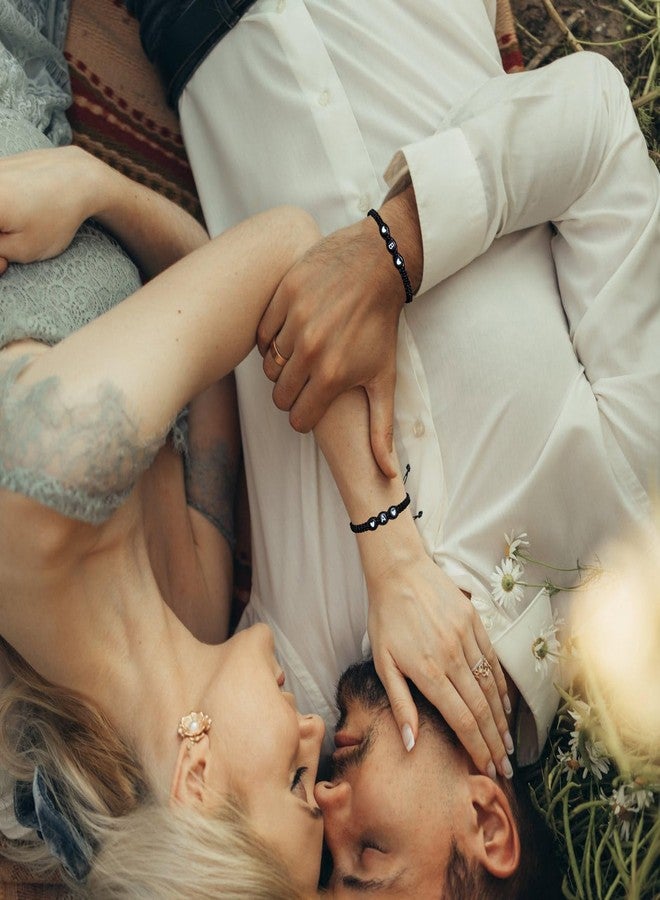 SUMMER LOVE Matching Couple Initial Letter Bracelet String Elastic Mens Bracelet Charm Best Friend Friendship Love Bracelet for Men Women Sister Son Daughter Boyfriend Girlfriend Couple Gifts (A) - Image 4