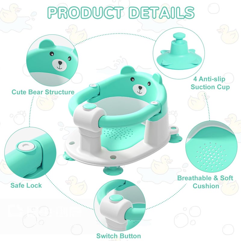 Himold Baby Bath Seat for Babies 6 Months & up, Non-Slip Toddler Bath Seats for Babies Sitting Up, Safe Infant & Newborn Bathtub Chair with 4 Suction Cups & Soft Cushion for Shower,Mint - Image 3