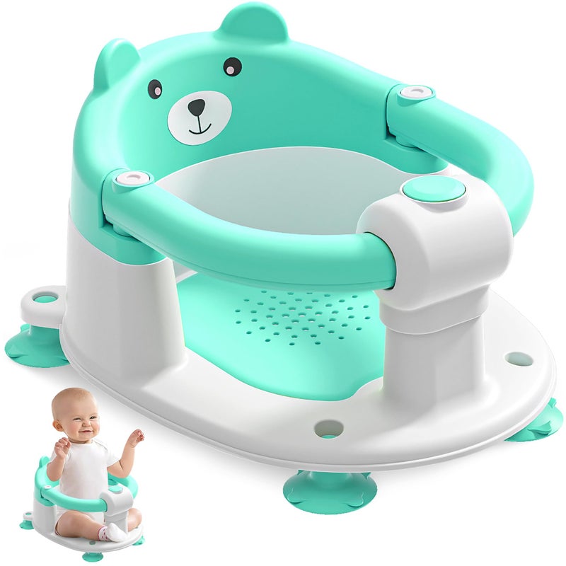 Himold Baby Bath Seat for Babies 6 Months & up, Non-Slip Toddler Bath Seats for Babies Sitting Up, Safe Infant & Newborn Bathtub Chair with 4 Suction Cups & Soft Cushion for Shower,Mint - Image 1
