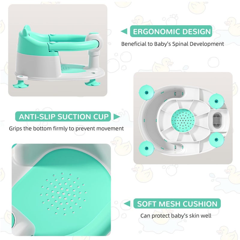 Himold Baby Bath Seat for Babies 6 Months & up, Non-Slip Toddler Bath Seats for Babies Sitting Up, Safe Infant & Newborn Bathtub Chair with 4 Suction Cups & Soft Cushion for Shower,Mint - Image 4