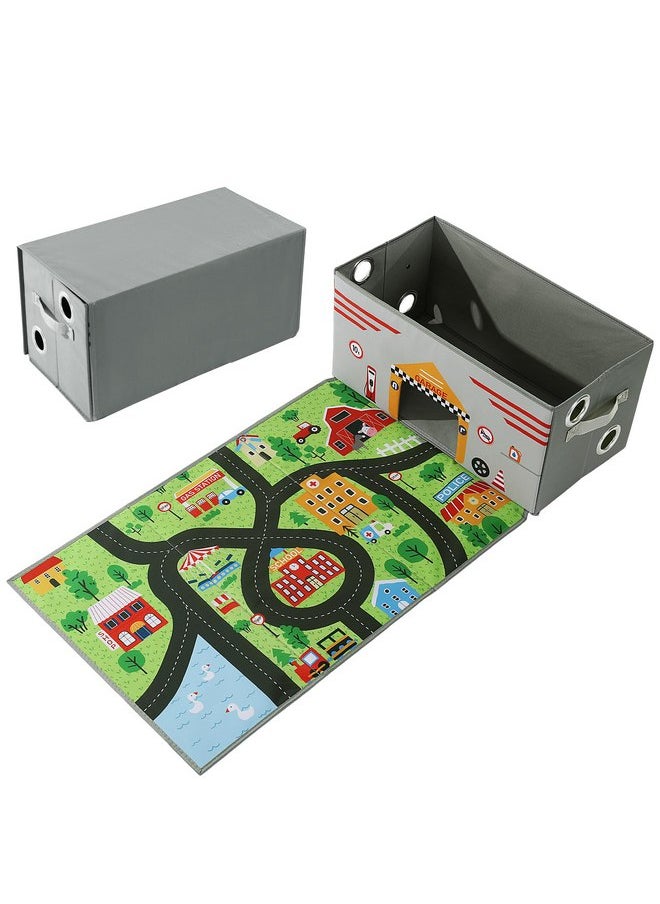 HOMBYS HOMBYS Toy Car Storage Box with Play Mat,Toy Car Storage Organizer with Car Mat for Kids Toy Cars,Collapsible Toy Storage Car Storage Bin(Not Included Cars),Grey Car Rugs for Kids Toy Cars,Large  - Image 1