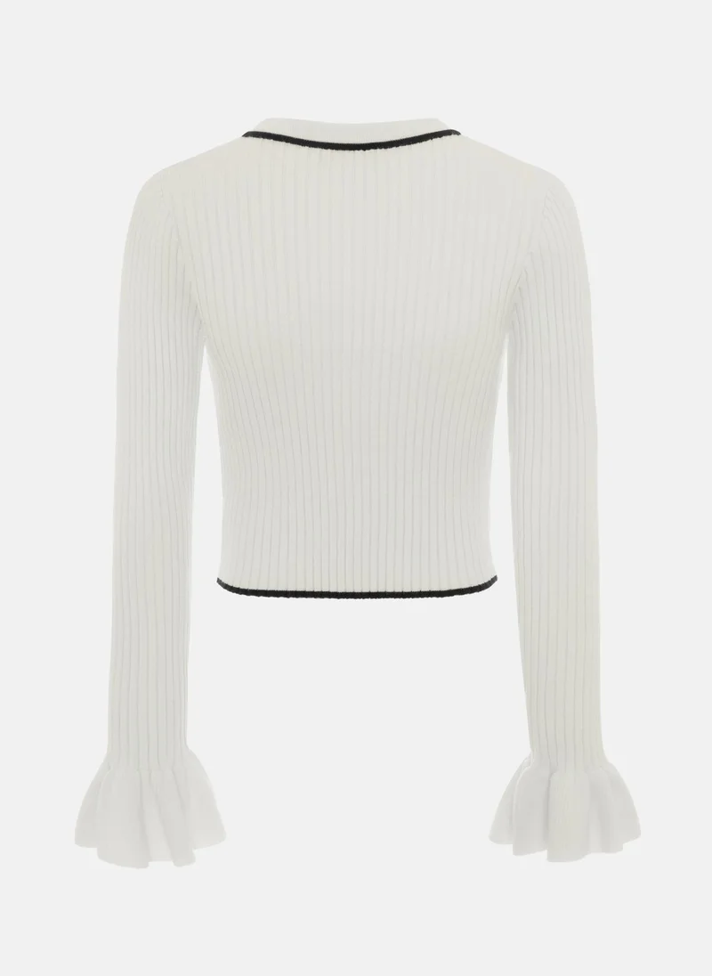 Lichi Rib-knit cardigan with cuff flounces