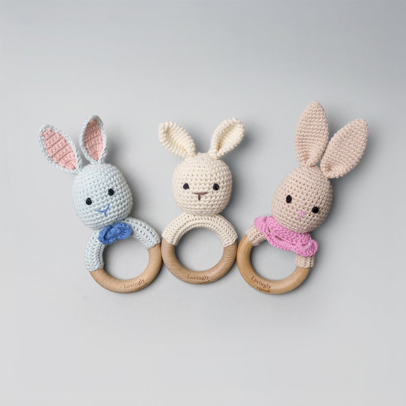 Lovingly Signed Bunny Rattle Teether - Pink - Image 2