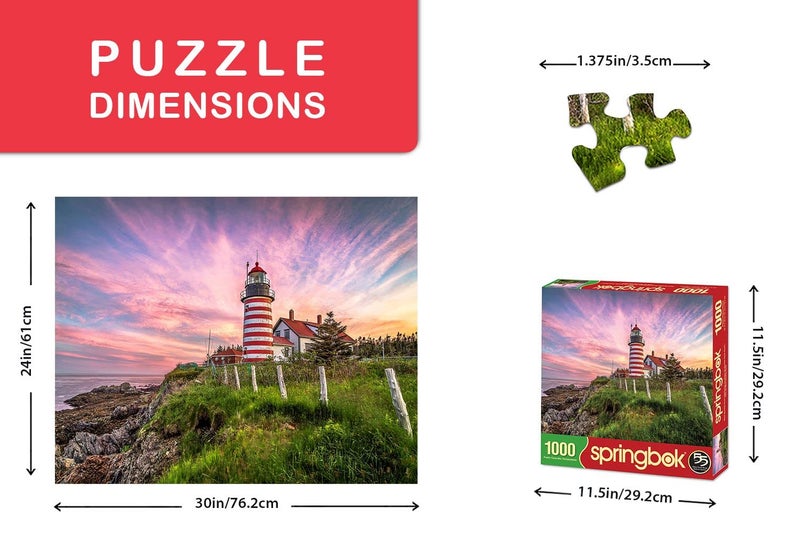 Springbok Puzzles - West Quoddy Head Lighthouse - 1000 Piece Jigsaw Puzzle - Large 30 Inches by 24 Inches Puzzle - Made in USA - Unique Cut Interlocking Pieces - Image 3