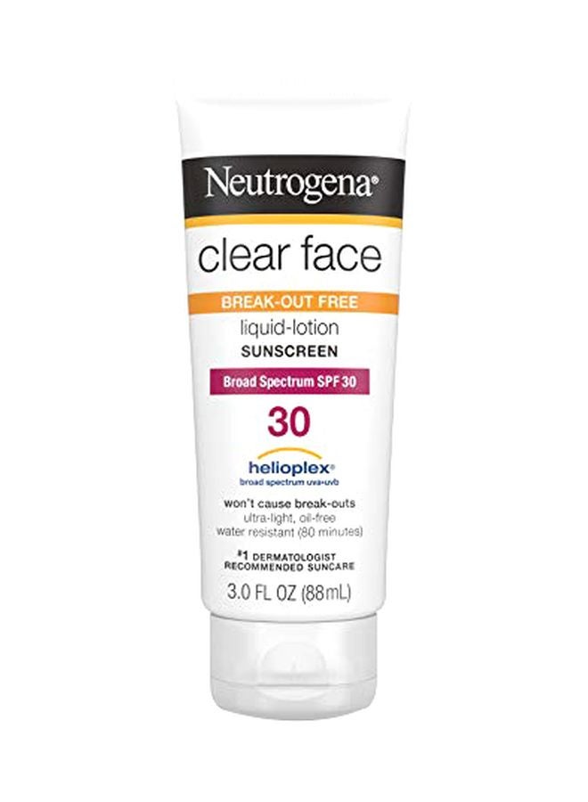 Neutrogena Clear Face Break-Out Free Liquid Lotion Sunscreen With SPF 30 3Fluid Ounce - Image 1