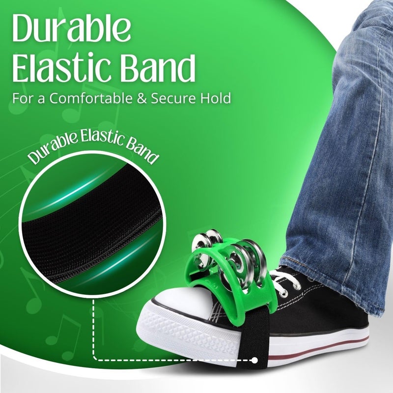 Flexzion Foot Tambourine Percussion with Double Row Steel Jingles - Foot Shaker Musical Instrument Drum Party Shoes Gift Singer Vocalists Cajon & Guitar Players (Green) - Image 5