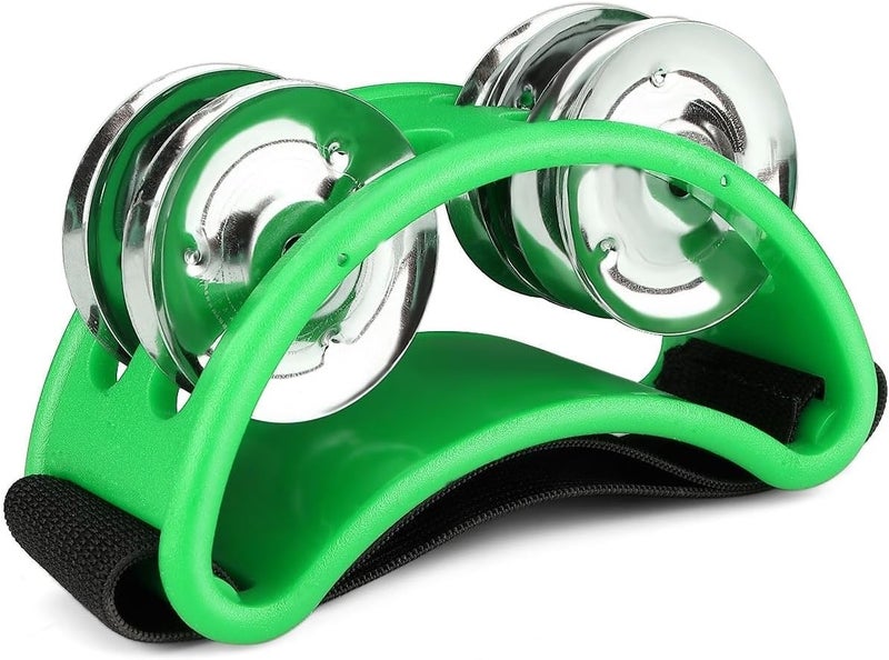 Flexzion Foot Tambourine Percussion with Double Row Steel Jingles - Foot Shaker Musical Instrument Drum Party Shoes Gift Singer Vocalists Cajon & Guitar Players (Green) - Image 1