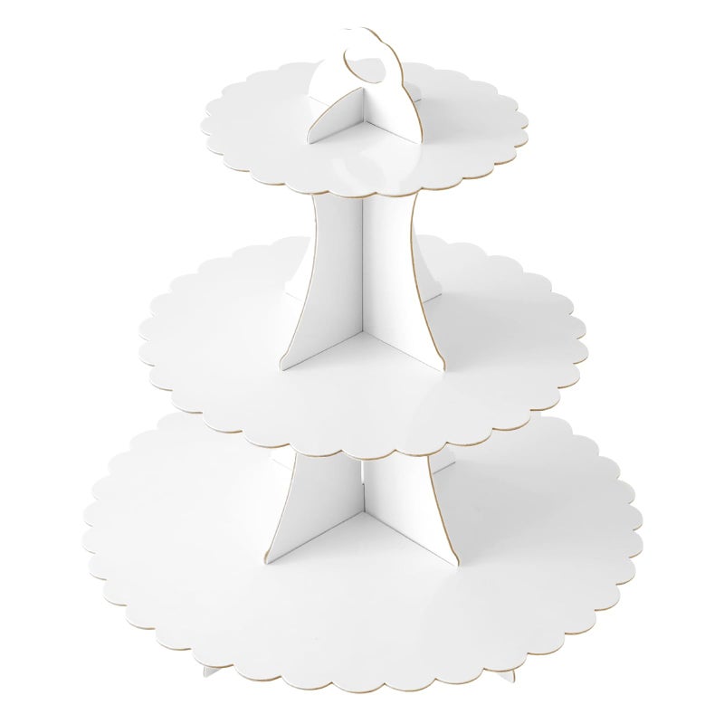 Soleebee 3-Tier Cupcake Stand, Cardboard Cupcake Tower, Dessert Cup Cake Stand Tower for Birthday Wedding Party Decoration, Cupcake Tier Stand 1 Set (White) - Image 1