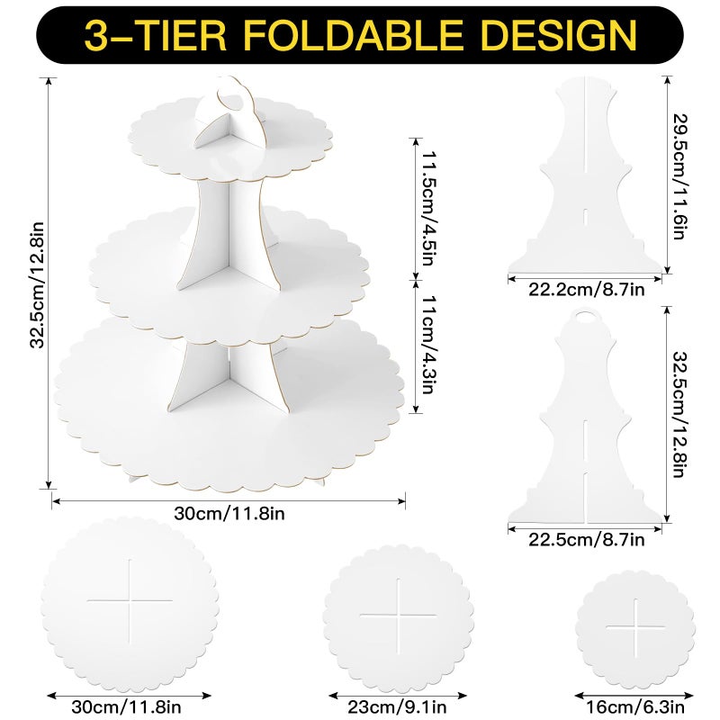 Soleebee 3-Tier Cupcake Stand, Cardboard Cupcake Tower, Dessert Cup Cake Stand Tower for Birthday Wedding Party Decoration, Cupcake Tier Stand 1 Set (White) - Image 2