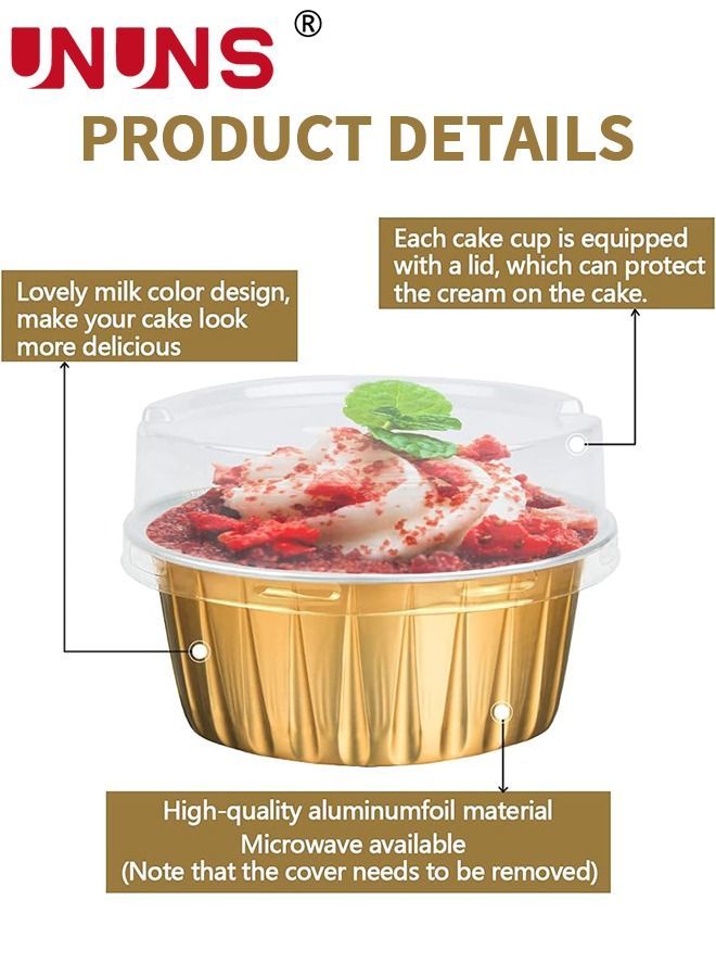 UNUNS Aluminum Foil Baking Cups,50pcs 5oz Disposable Aluminum Foil Cupcake With Lids, Dessert Cups Creme Brulee Ramekins Muffin Cake Cheesecake Pan For Souffle Wedding Birthday Party - Image 3