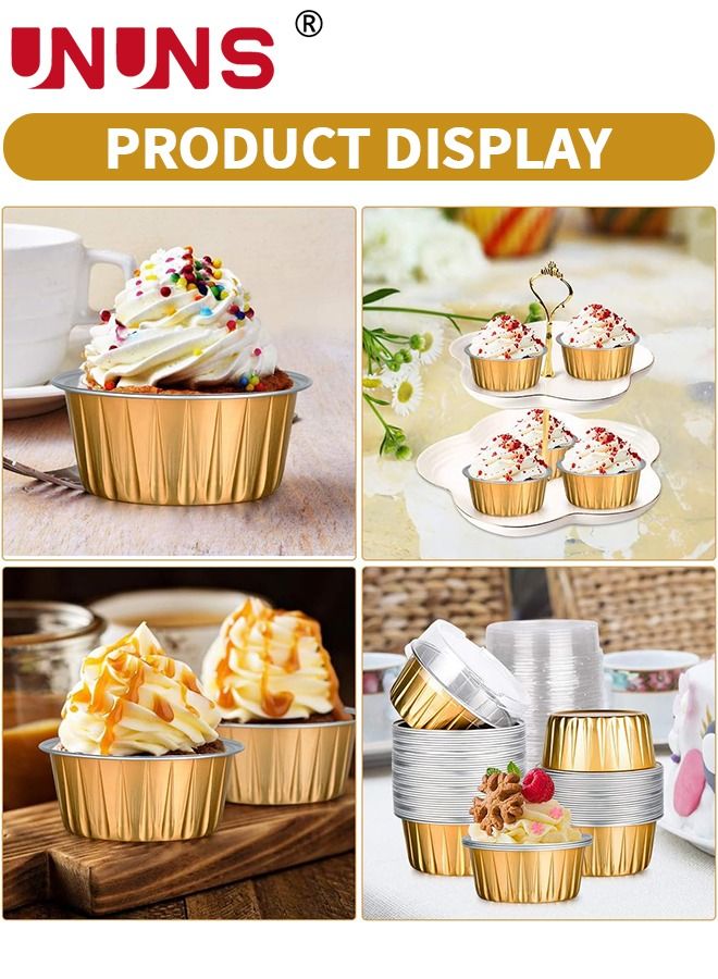 UNUNS Aluminum Foil Baking Cups,50pcs 5oz Disposable Aluminum Foil Cupcake With Lids, Dessert Cups Creme Brulee Ramekins Muffin Cake Cheesecake Pan For Souffle Wedding Birthday Party - Image 5