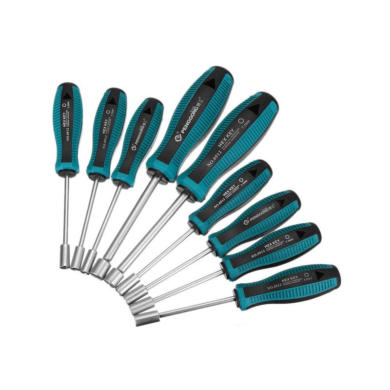 Meichoon 9pcs Socket Wrench Screw Driver NonMagnetic Tip Metal Hex Nut Key Wrench Screwdriver Nutdriver Hand Tool 38mmDF07