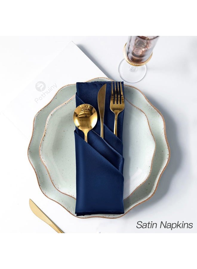 P Pothuiny 50 Pcs Silky Navy Blue Satin Napkins 17 x 17 Inches, Square Smooth Wedding Dinner Napkins Bulk Cloth Napkins Table Napkins for Banquet Party Restaurant Decor, Thanksgiving, Christmas - Image 5