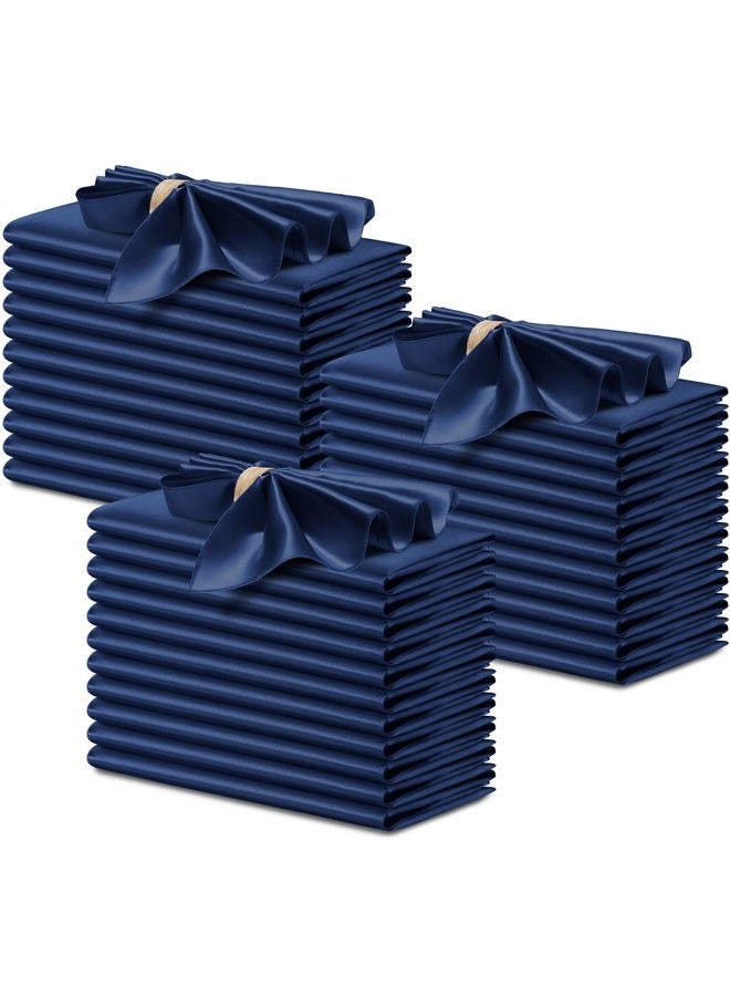 P Pothuiny 50 Pcs Silky Navy Blue Satin Napkins 17 x 17 Inches, Square Smooth Wedding Dinner Napkins Bulk Cloth Napkins Table Napkins for Banquet Party Restaurant Decor, Thanksgiving, Christmas - Image 1