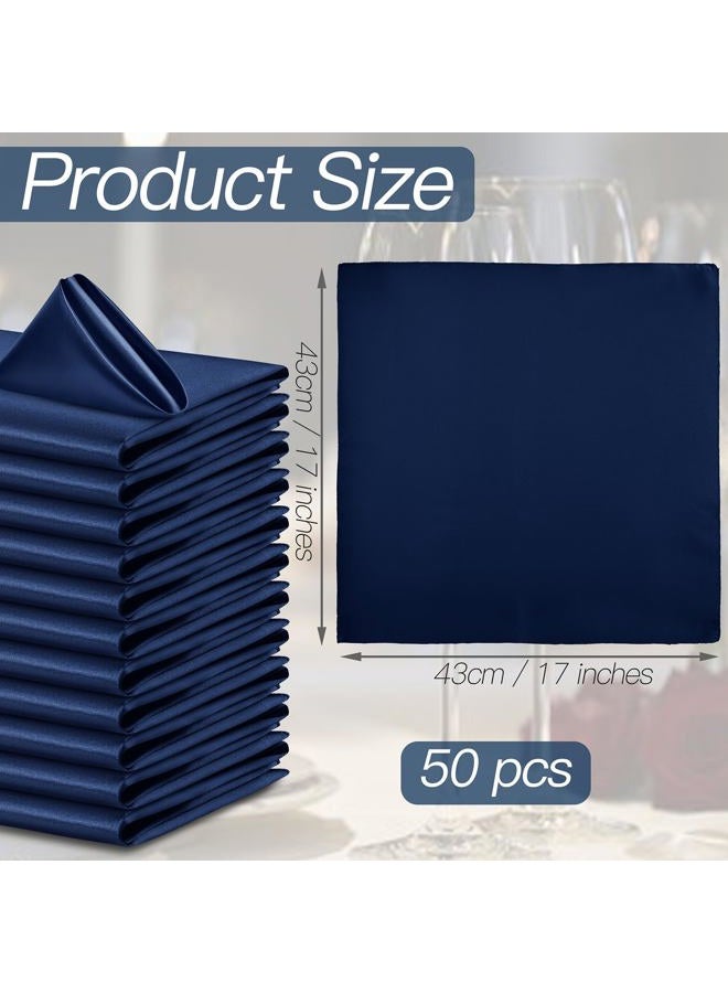 P Pothuiny 50 Pcs Silky Navy Blue Satin Napkins 17 x 17 Inches, Square Smooth Wedding Dinner Napkins Bulk Cloth Napkins Table Napkins for Banquet Party Restaurant Decor, Thanksgiving, Christmas - Image 2
