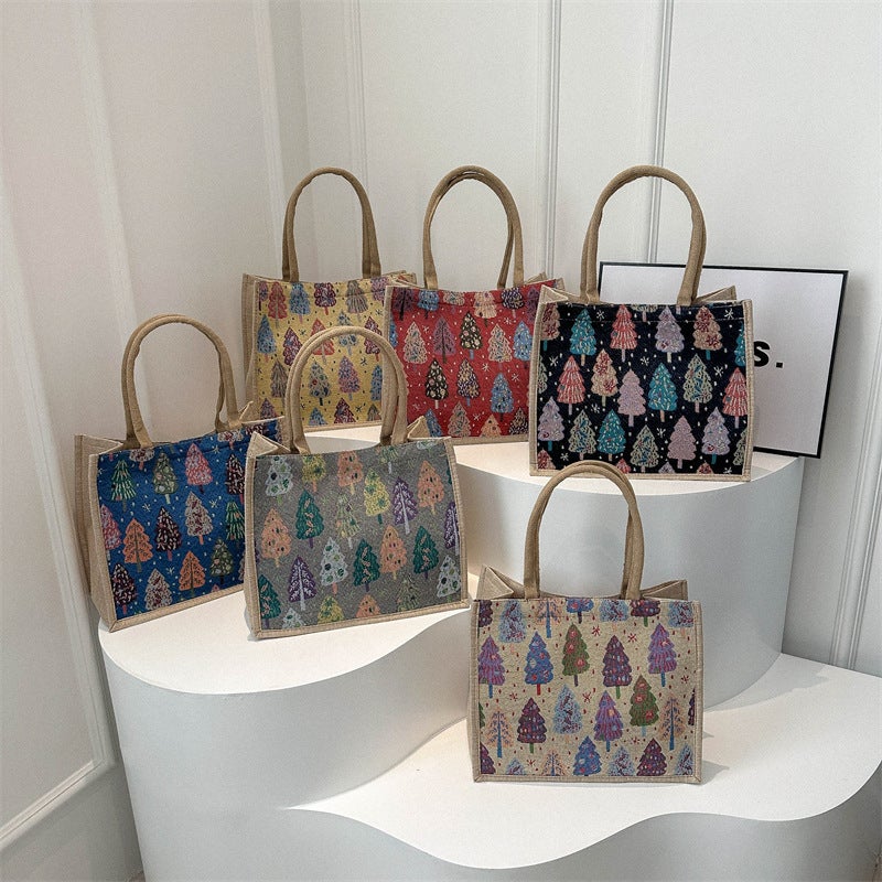Linen Portable Tote Bag Women'S Bag 2024 Spring New Fashion Large Capacity Lunch Bag National Style Shoulder Bag - Image 2