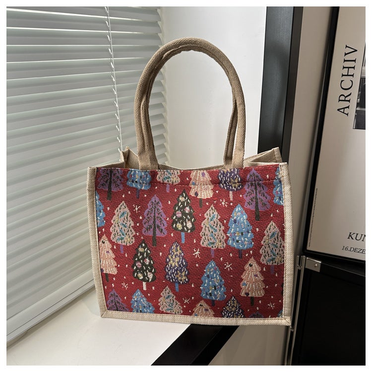 Linen Portable Tote Bag Women'S Bag 2024 Spring New Fashion Large Capacity Lunch Bag National Style Shoulder Bag - Image 1
