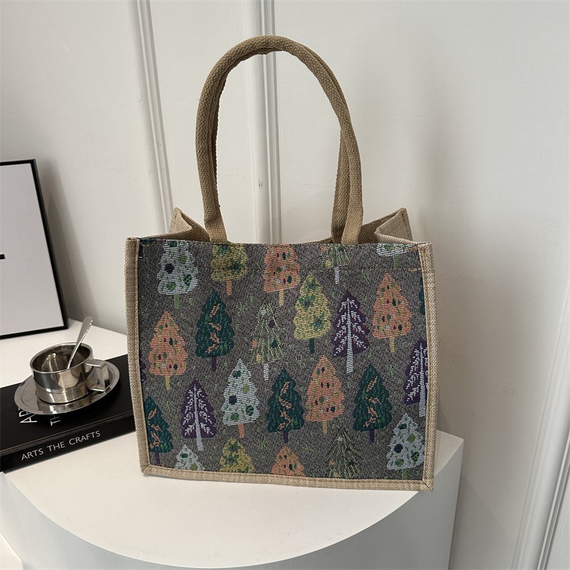 Linen Portable Tote Bag Women'S Bag 2024 Spring New Fashion Large Capacity Lunch Bag National Style Shoulder Bag - Image 5