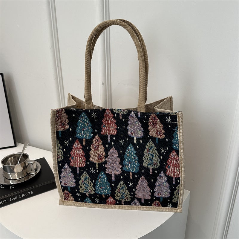 Linen Portable Tote Bag Women'S Bag 2024 Spring New Fashion Large Capacity Lunch Bag National Style Shoulder Bag - Image 4