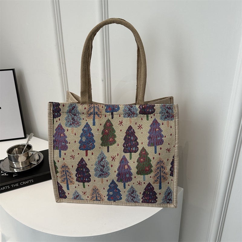 Linen Portable Tote Bag Women'S Bag 2024 Spring New Fashion Large Capacity Lunch Bag National Style Shoulder Bag - Image 3