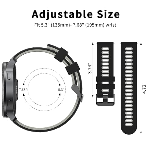Tobfit 22mm Strap Compatible with Amazfit GTR 47mm, Amazfit GTR 2/2e/3/3 Pro/4, Amazfit BIP 6/5, Stratos/2/2s/3，SmartWatch band with Stainless Steel Buckle - Black/gray - Image 5