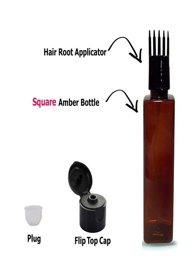PHARCOS Hair Root Applicator (Black) with Classic Amber Square Bottle, Flip top Cap, Plug for applying Hair Oil,Shampoos, DIY care and Medicine 100 ml (Pack of 2- Amber) - Image 3