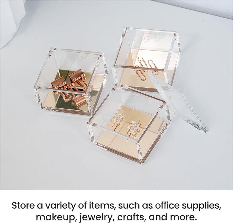 أوفيس جودز OfficeGoods منظّم أكريليك قابل للتراص من 3 طبقات مع قاعدة ذهبية – منظّم مكتب عملي وأنيق للمكتب أو المنزل – يساعد في تجميع كل أغراضك الصغيرة - ذهبي/مربع - Image 3