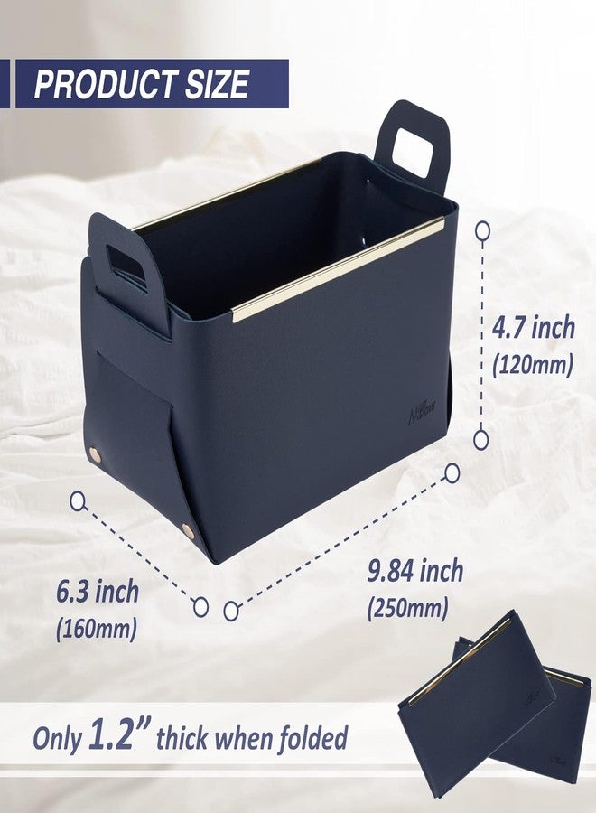 Jumix Foldable Storage Basket Bin, Faux Leather Organizer Container Box with Handles,Small Leather Foldable Tissue Box for Desktop or Table Entryway Table Key, Wallet, Watch, Coin Change (NAVY) - Image 3
