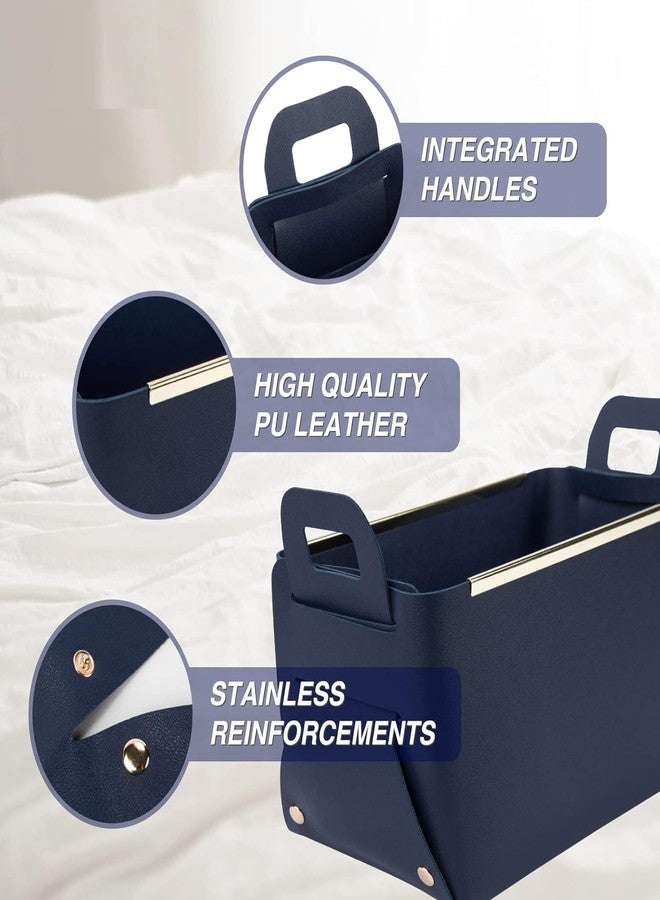 Jumix Foldable Storage Basket Bin, Faux Leather Organizer Container Box with Handles,Small Leather Foldable Tissue Box for Desktop or Table Entryway Table Key, Wallet, Watch, Coin Change (NAVY) - Image 5