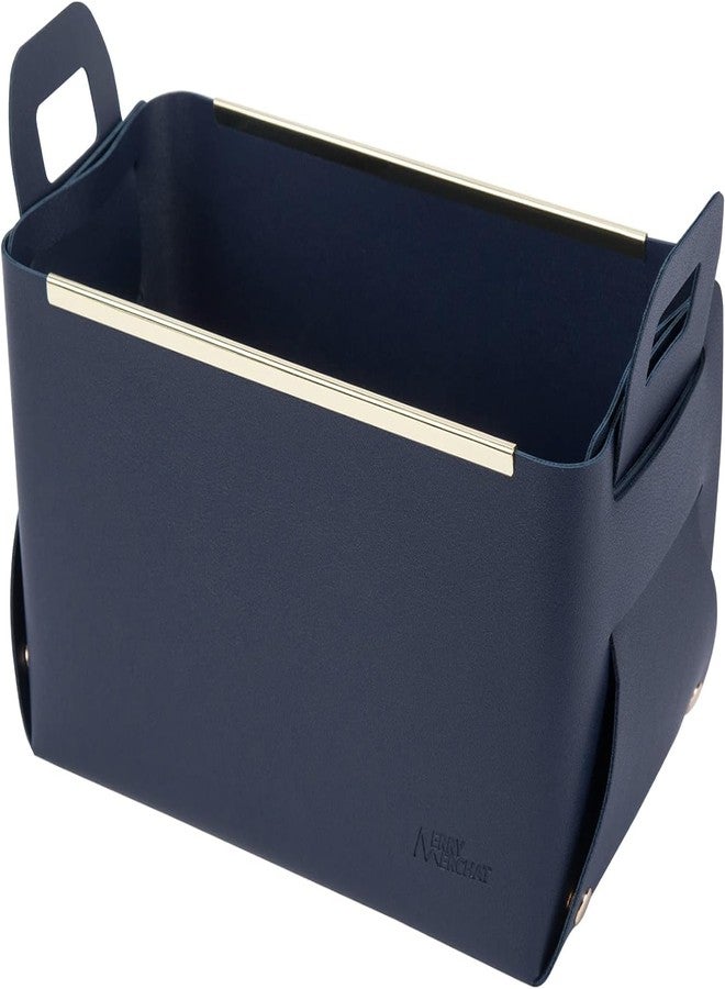 Jumix Foldable Storage Basket Bin, Faux Leather Organizer Container Box with Handles,Small Leather Foldable Tissue Box for Desktop or Table Entryway Table Key, Wallet, Watch, Coin Change (NAVY) - Image 1