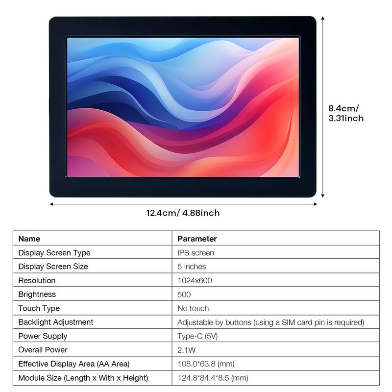 Hosyond 5 Inches USB C Mini Monitor 1024x600 IPS LCD Screen Type C Secondary Screen Display for PC Laptop Windows - Image 5
