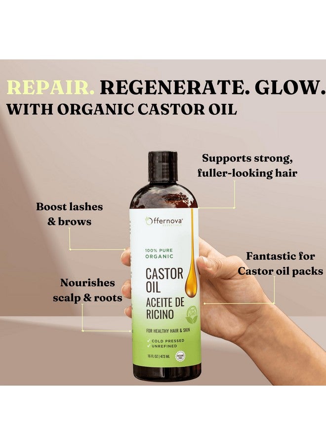 Offernova Castor Oil 16 OZ- Aceite de Ricino - Cold Pressed 100% Pure, Certified Organic, Hexane Free for Eyelashes, Eyebrows, Frizzy, Hair Growth Women and Men, Beard Growth - Image 4