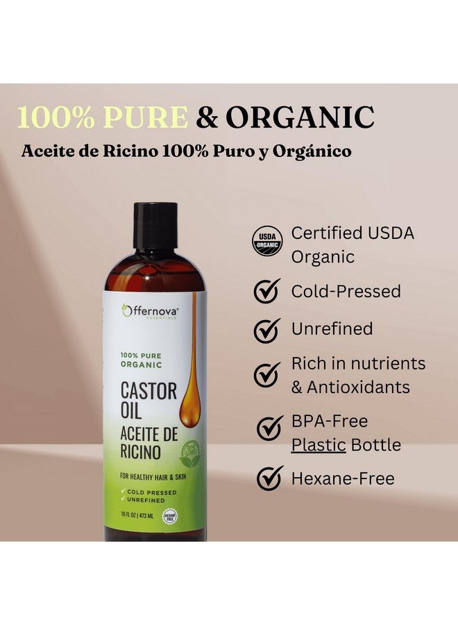 Offernova Castor Oil 16 OZ- Aceite de Ricino - Cold Pressed 100% Pure, Certified Organic, Hexane Free for Eyelashes, Eyebrows, Frizzy, Hair Growth Women and Men, Beard Growth - Image 2