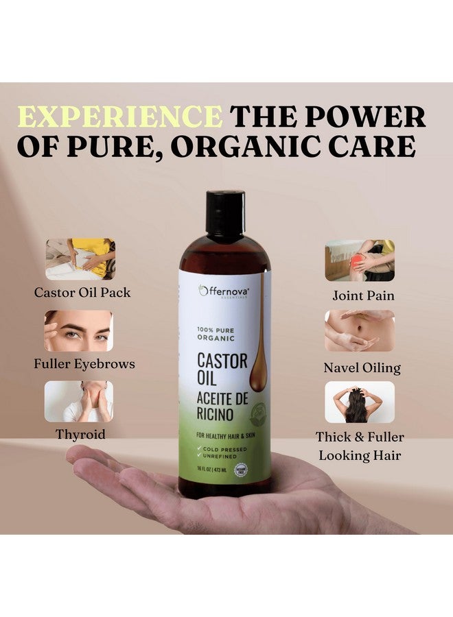 Offernova Castor Oil 16 OZ- Aceite de Ricino - Cold Pressed 100% Pure, Certified Organic, Hexane Free for Eyelashes, Eyebrows, Frizzy, Hair Growth Women and Men, Beard Growth - Image 3