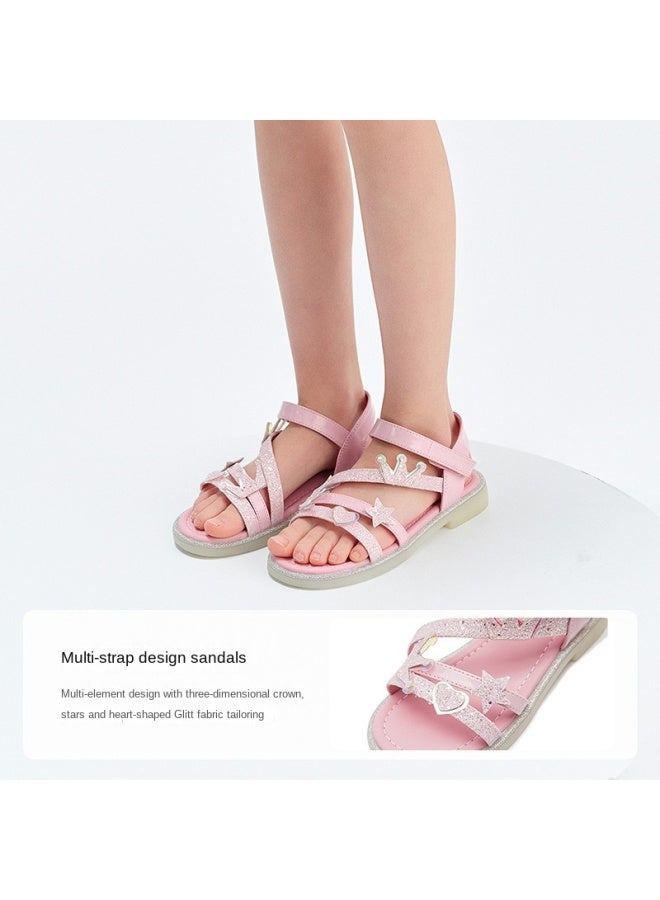 DEESHA Crown Glitter Decoration】girls' Sandals 2025 Summer, Versatile Fashion Casual Princess Sandals For Big Kids - Image 5